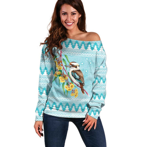Australia Kookaburra and Eucalyptus Off Shoulder Sweater Christmas Vibe - Aussie Hoodie