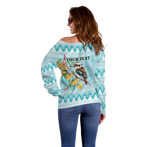 Australia Kookaburra and Eucalyptus Off Shoulder Sweater Christmas Vibe - Aussie Hoodie