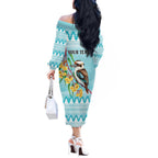 Australia Kookaburra and Eucalyptus Off The Shoulder Long Sleeve Dress Christmas Vibe - Aussie Hoodie
