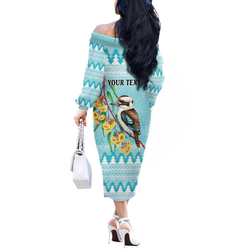 Australia Kookaburra and Eucalyptus Off The Shoulder Long Sleeve Dress Christmas Vibe - Aussie Hoodie