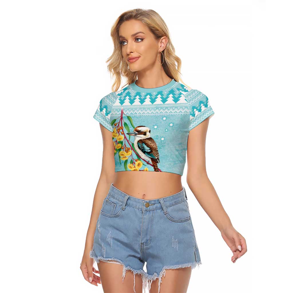 Australia Kookaburra and Eucalyptus Raglan Cropped T Shirt Christmas Vibe - Aussie Hoodie