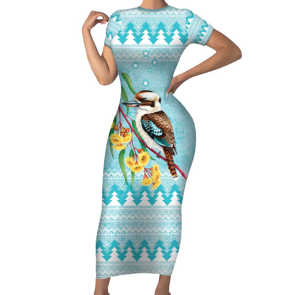 Australia Kookaburra and Eucalyptus Short Sleeve Bodycon Dress Christmas Vibe - Aussie Hoodie