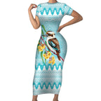 Australia Kookaburra and Eucalyptus Short Sleeve Bodycon Dress Christmas Vibe - Aussie Hoodie
