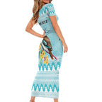 Australia Kookaburra and Eucalyptus Short Sleeve Bodycon Dress Christmas Vibe - Aussie Hoodie