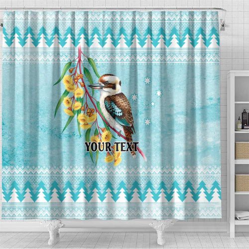 Australia Kookaburra and Eucalyptus Shower Curtain Christmas Vibe - Aussie Hoodie