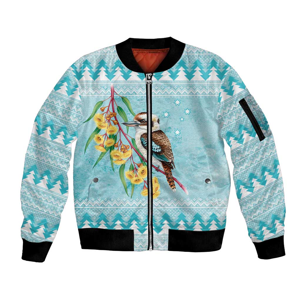 Australia Kookaburra and Eucalyptus Sleeve Zip Bomber Jacket Christmas Vibe - Aussie Hoodie