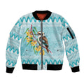 Australia Kookaburra and Eucalyptus Sleeve Zip Bomber Jacket Christmas Vibe - Aussie Hoodie
