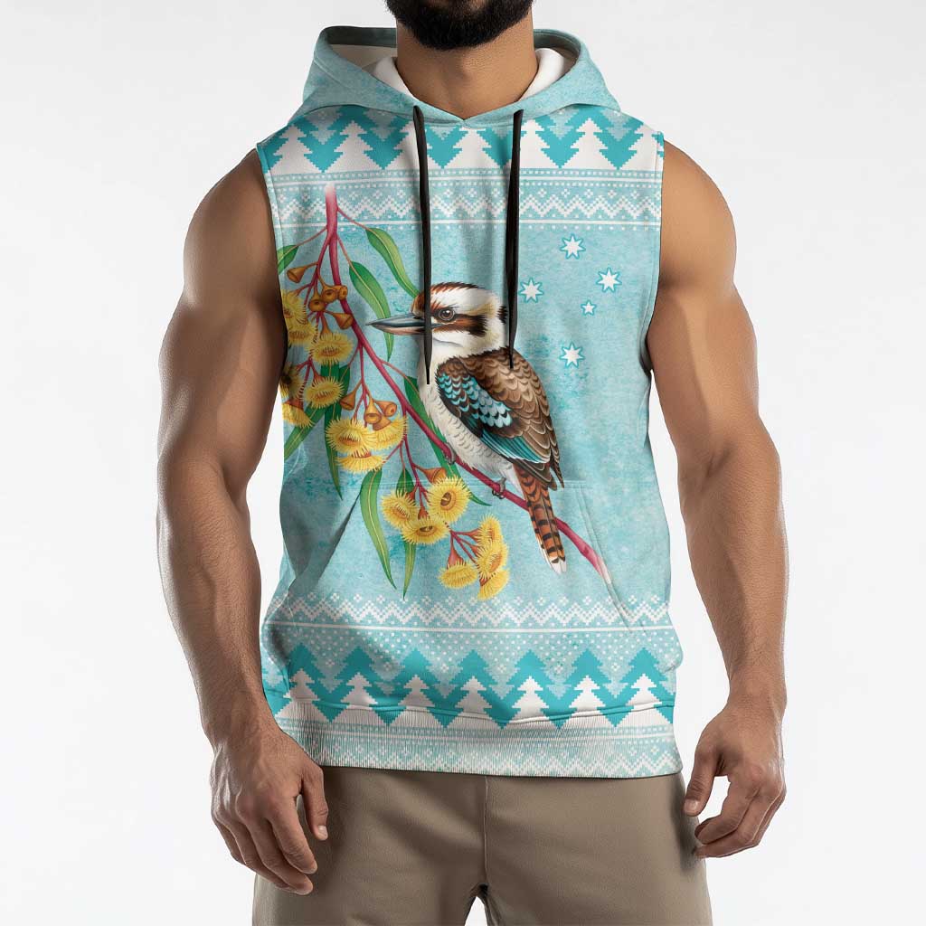 Australia Kookaburra and Eucalyptus Sleeveless Hoodie Christmas Vibe - Aussie Hoodie