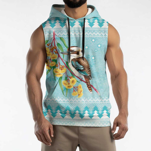 Australia Kookaburra and Eucalyptus Sleeveless Hoodie Christmas Vibe - Aussie Hoodie