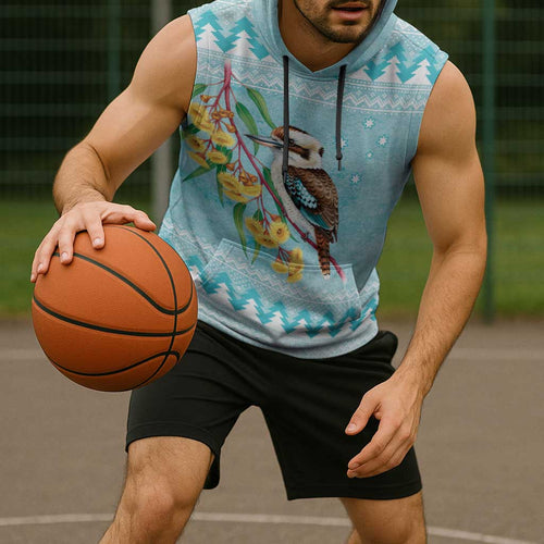 Australia Kookaburra and Eucalyptus Sleeveless Hoodie Christmas Vibe - Aussie Hoodie