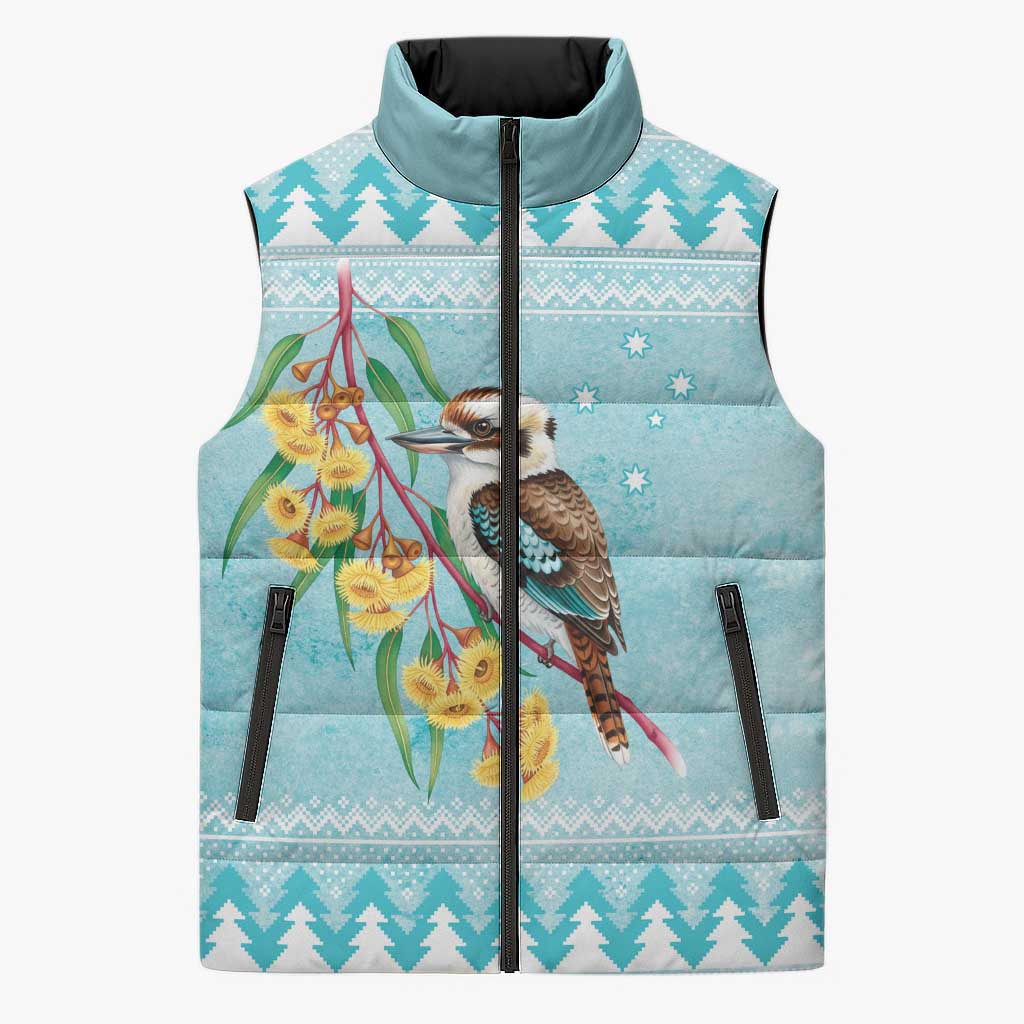 Australia Kookaburra and Eucalyptus Sleeveless Puffer Jacket Christmas Vibe - Aussie Hoodie