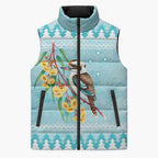 Australia Kookaburra and Eucalyptus Sleeveless Puffer Jacket Christmas Vibe - Aussie Hoodie