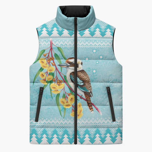 Australia Kookaburra and Eucalyptus Sleeveless Puffer Jacket Christmas Vibe - Aussie Hoodie