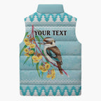 Australia Kookaburra and Eucalyptus Sleeveless Puffer Jacket Christmas Vibe - Aussie Hoodie