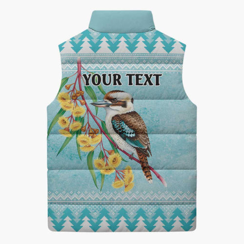 Australia Kookaburra and Eucalyptus Sleeveless Puffer Jacket Christmas Vibe - Aussie Hoodie