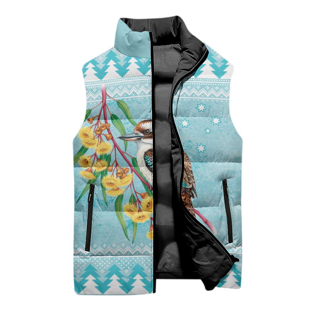 Australia Kookaburra and Eucalyptus Sleeveless Puffer Jacket Christmas Vibe - Aussie Hoodie