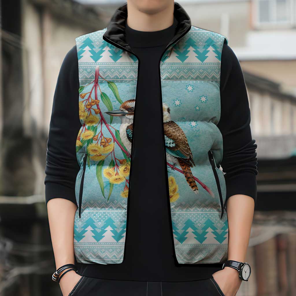 Australia Kookaburra and Eucalyptus Sleeveless Puffer Jacket Christmas Vibe - Aussie Hoodie