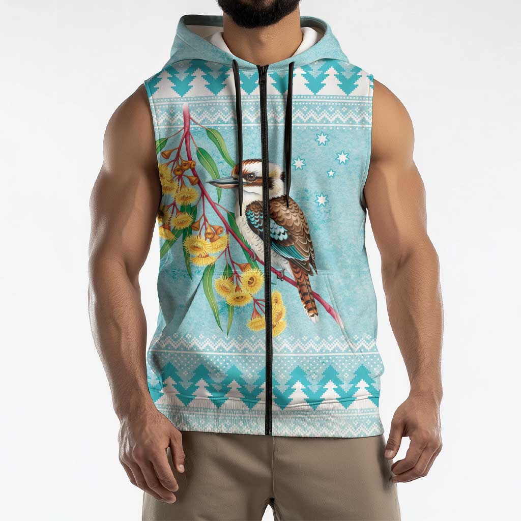 Australia Kookaburra and Eucalyptus Sleeveless Zip Hoodie Christmas Vibe LT9