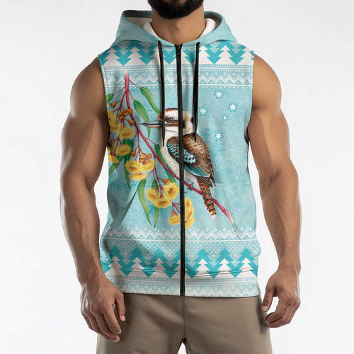 Australia Kookaburra and Eucalyptus Sleeveless Zip Hoodie Christmas Vibe LT9