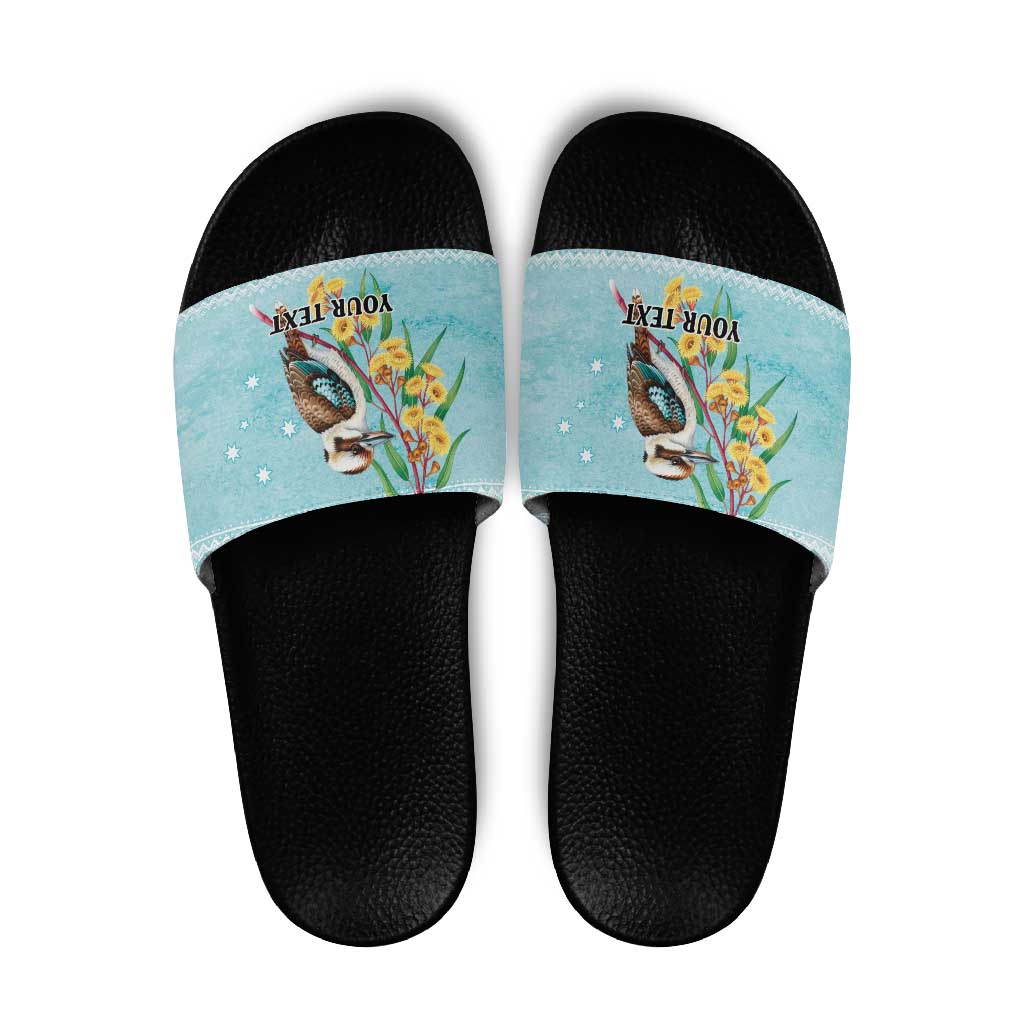 Australia Kookaburra and Eucalyptus Slide Sandals Christmas Vibe - Aussie Hoodie