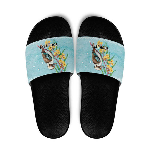 Australia Kookaburra and Eucalyptus Slide Sandals Christmas Vibe - Aussie Hoodie