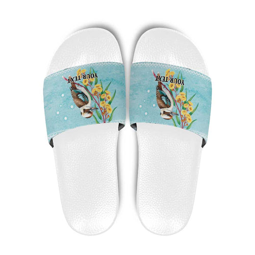 Australia Kookaburra and Eucalyptus Slide Sandals Christmas Vibe - Aussie Hoodie