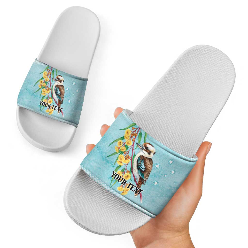 Australia Kookaburra and Eucalyptus Slide Sandals Christmas Vibe - Aussie Hoodie