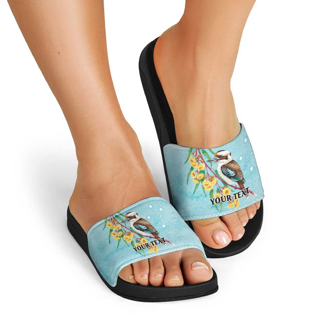 Australia Kookaburra and Eucalyptus Slide Sandals Christmas Vibe - Aussie Hoodie