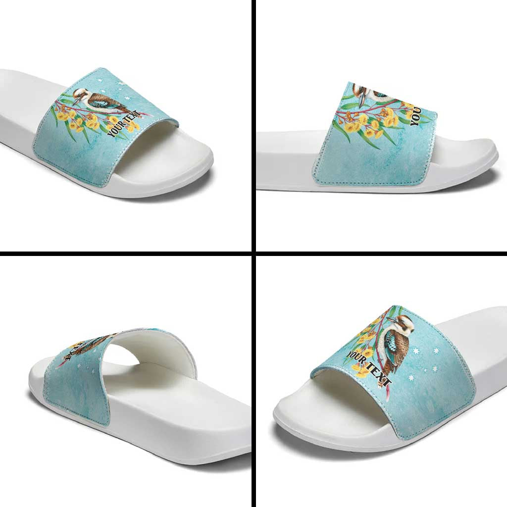 Australia Kookaburra and Eucalyptus Slide Sandals Christmas Vibe - Aussie Hoodie