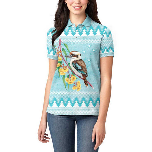 Australia Kookaburra and Eucalyptus Women Polo Shirt Christmas Vibe - Aussie Hoodie