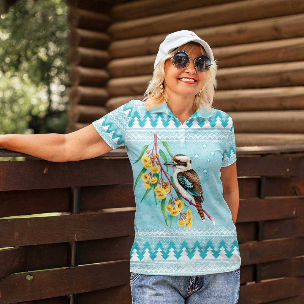 Australia Kookaburra and Eucalyptus Women Polo Shirt Christmas Vibe - Aussie Hoodie