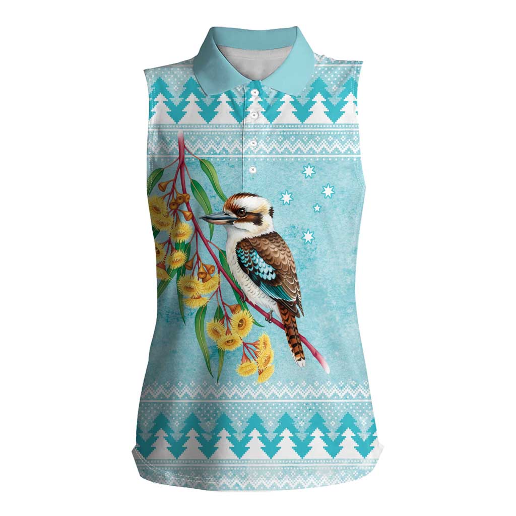 Australia Kookaburra and Eucalyptus Women Sleeveless Polo Shirt Christmas Vibe - Aussie Hoodie
