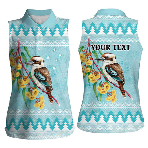 Australia Kookaburra and Eucalyptus Women Sleeveless Polo Shirt Christmas Vibe - Aussie Hoodie