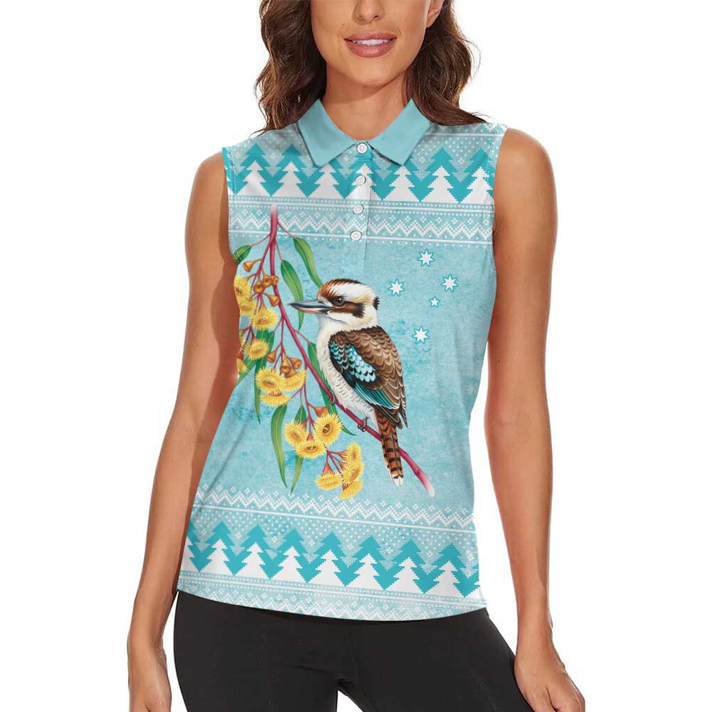 Australia Kookaburra and Eucalyptus Women Sleeveless Polo Shirt Christmas Vibe - Aussie Hoodie