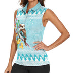 Australia Kookaburra and Eucalyptus Women Sleeveless Polo Shirt Christmas Vibe - Aussie Hoodie