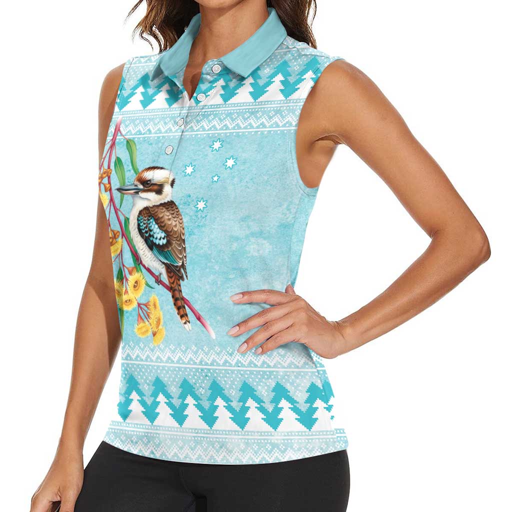 Australia Kookaburra and Eucalyptus Women Sleeveless Polo Shirt Christmas Vibe - Aussie Hoodie