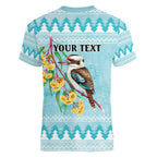 Australia Kookaburra and Eucalyptus Women V-Neck T-Shirt Christmas Vibe - Aussie Hoodie