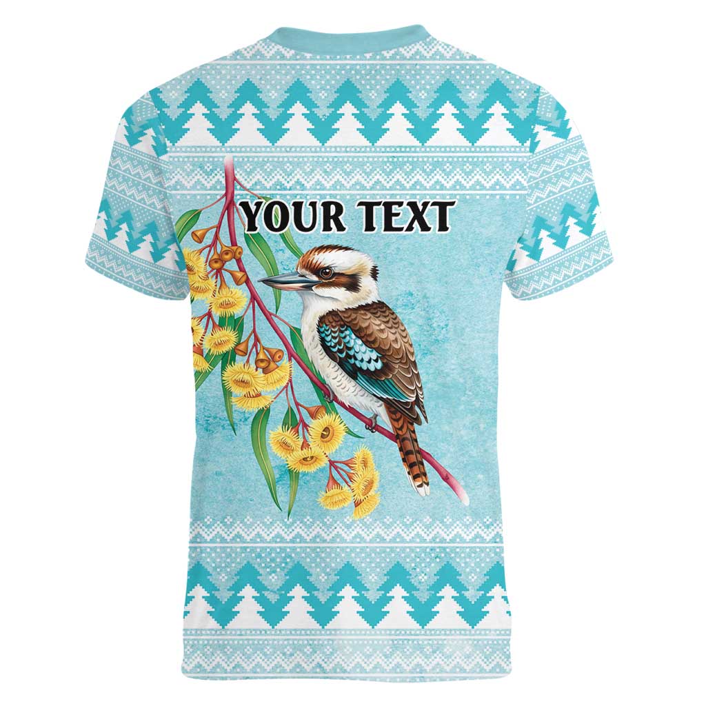 Australia Kookaburra and Eucalyptus Women V-Neck T-Shirt Christmas Vibe - Aussie Hoodie