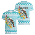 Australia Kookaburra and Eucalyptus Women V-Neck T-Shirt Christmas Vibe - Aussie Hoodie
