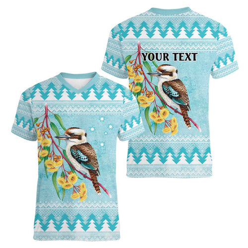 Australia Kookaburra and Eucalyptus Women V-Neck T-Shirt Christmas Vibe - Aussie Hoodie