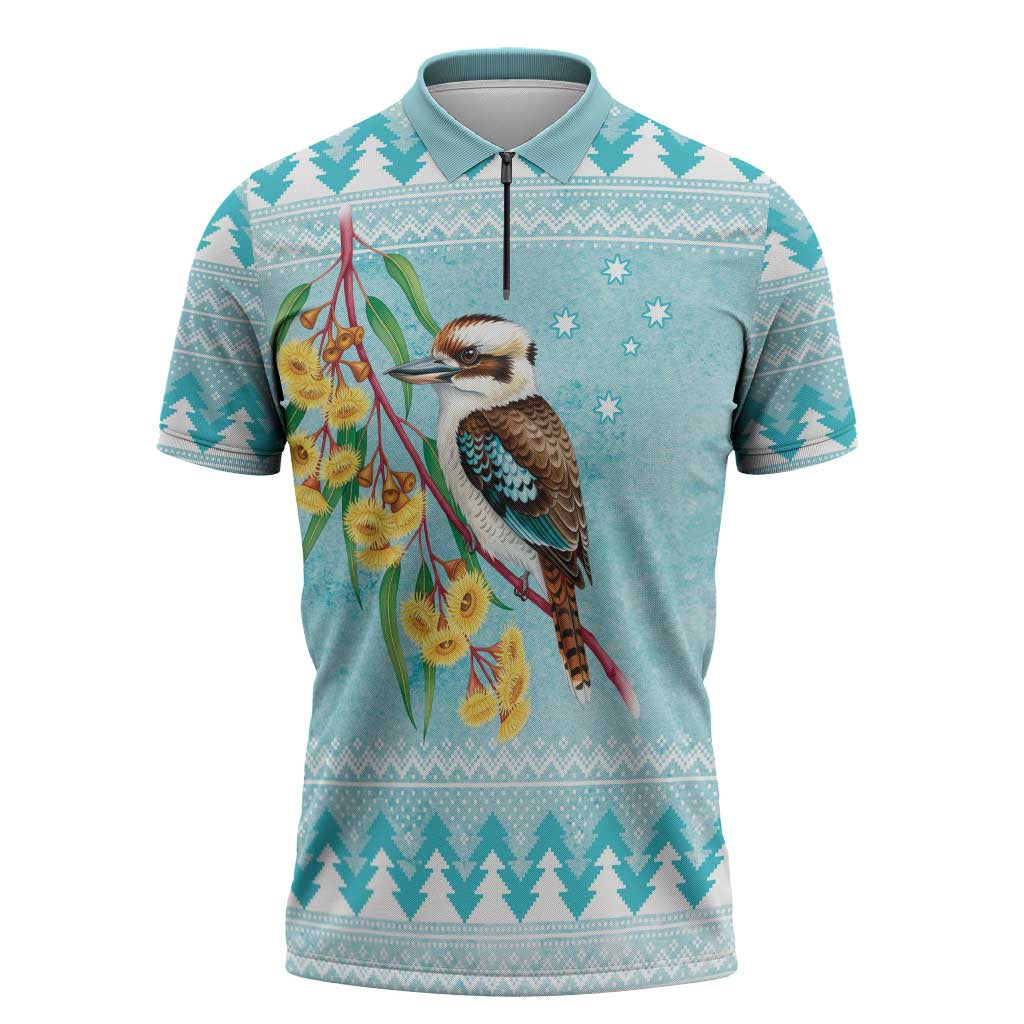Australia Kookaburra and Eucalyptus Zipper Polo Shirt Christmas Vibe - Aussie Hoodie