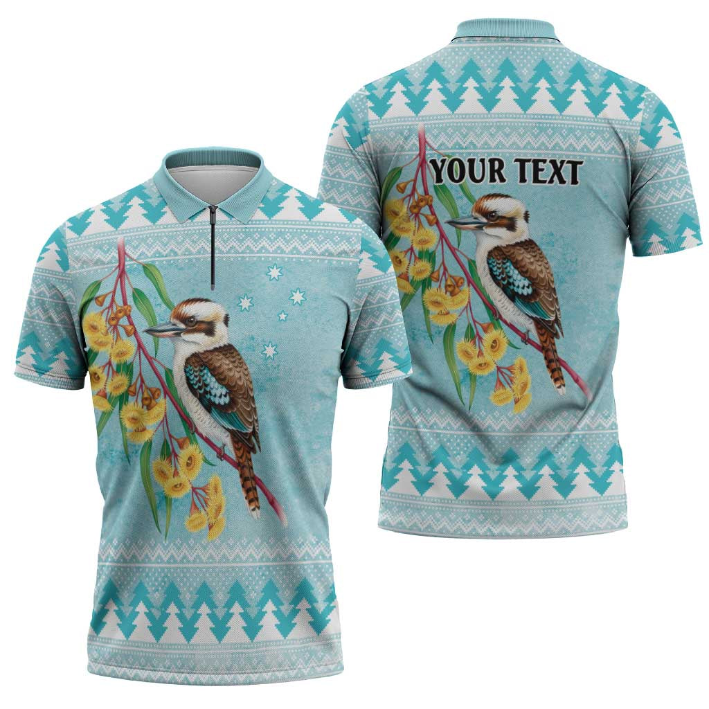 Australia Kookaburra and Eucalyptus Zipper Polo Shirt Christmas Vibe - Aussie Hoodie