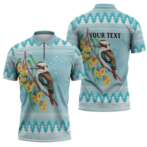 Australia Kookaburra and Eucalyptus Zipper Polo Shirt Christmas Vibe - Aussie Hoodie