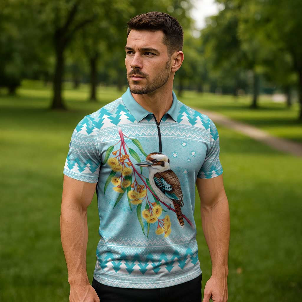 Australia Kookaburra and Eucalyptus Zipper Polo Shirt Christmas Vibe - Aussie Hoodie