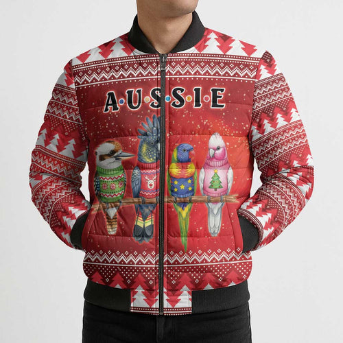 Australian Native Bird Bomber Puffer Jacket Kookaburra Black Cockatoo Rainbow Lorikeet Galah - Aussie Hoodie
