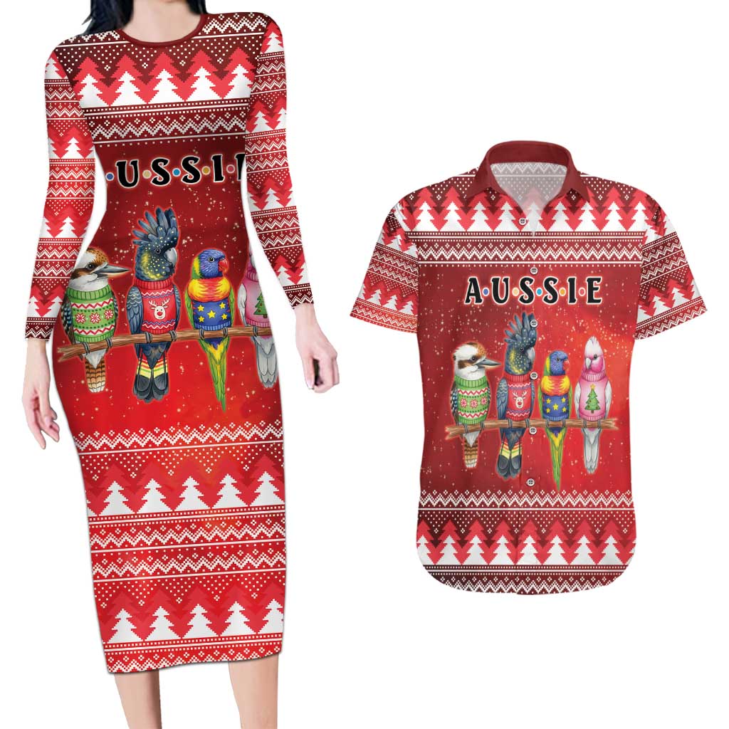 Australian Native Bird Couples Matching Long Sleeve Bodycon Dress and Hawaiian Shirt Kookaburra Black Cockatoo Rainbow Lorikeet Galah - Aussie Hoodie