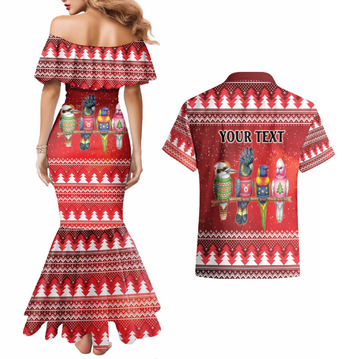 Australian Native Bird Couples Matching Mermaid Dress and Hawaiian Shirt Kookaburra Black Cockatoo Rainbow Lorikeet Galah - Aussie Hoodie