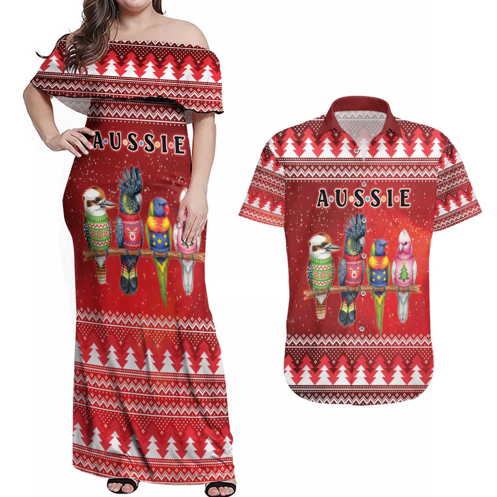 Australian Native Bird Couples Matching Off Shoulder Maxi Dress and Hawaiian Shirt Kookaburra Black Cockatoo Rainbow Lorikeet Galah - Aussie Hoodie