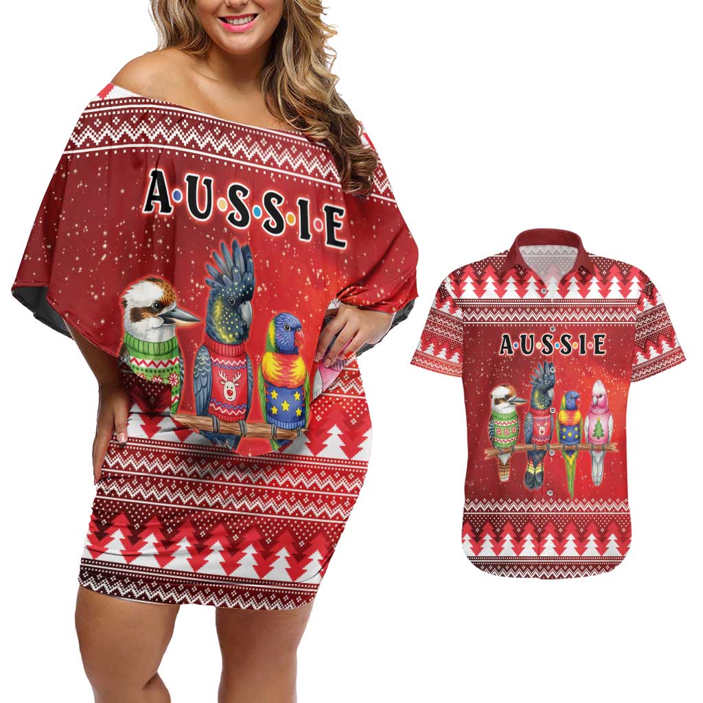 Australian Native Bird Couples Matching Off Shoulder Short Dress and Hawaiian Shirt Kookaburra Black Cockatoo Rainbow Lorikeet Galah - Aussie Hoodie