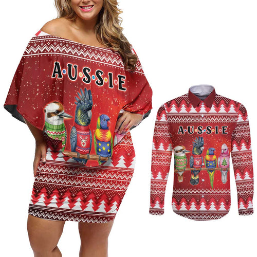 Australian Native Bird Couples Matching Off Shoulder Short Dress and Long Sleeve Button Shirt Kookaburra Black Cockatoo Rainbow Lorikeet Galah - Aussie Hoodie